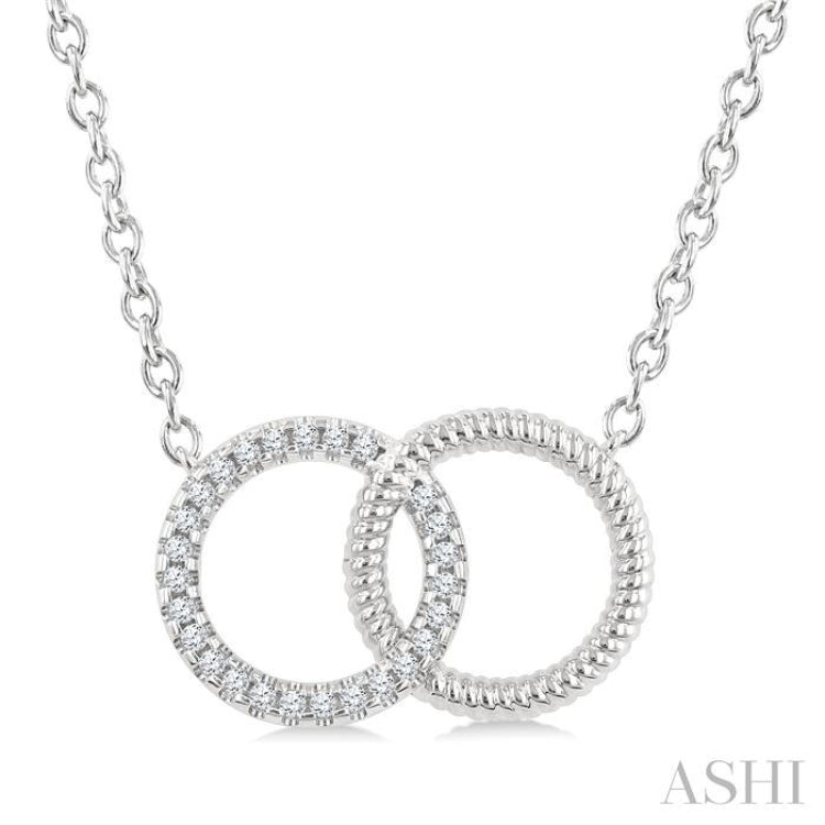 1/10 Ctw Single Cut Diamond Interlocked Circle Fashion Petite Pendant With Chain in 10K White Gold