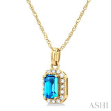 5x3 MM Octagonal Shape Blue Topaz and 1/20 Ctw Single Cut Diamond Halo Semi-Precious Pendant with Chain in 10K Yellow Gold