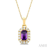 5x3 MM Octagonal Shape Amethyst and 1/20 Ctw Single Cut Diamond Halo Semi-Precious Pendant with Chain in 10K Yellow Gold