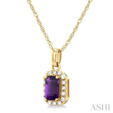 5x3 MM Octagonal Shape Amethyst and 1/20 Ctw Single Cut Diamond Halo Semi-Precious Pendant with Chain in 10K Yellow Gold