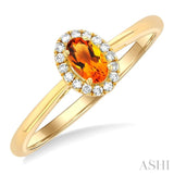5x3 MM Oval Shape Citrine and 1/20 Ctw Single Cut Diamond Halo Semi-Precious Ring in 14K Yellow Gold