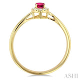5x3 MM Oval Shape Pink Tourmaline and 1/20 Ctw Single Cut Diamond Halo Semi-Precious Ring in 10K Yellow Gold