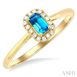 5x3 MM Octagonal Shape Blue Topaz and 1/20 Ctw Single Cut Diamond Halo Semi-Precious Ring in 10K Yellow Gold