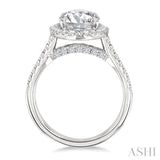 3/4 Ctw Oval Shape Round Cut Diamond Halo Semi-Mount Engagement Ring in 14K White Gold