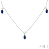 5x3 MM Oval Shape Sapphire and 1/8 Ctw Round Cut Diamonds Precious Station Necklace in 10K White Gold