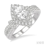 3/4 Ctw Marquise and Round Cut Split Shank Diamond Ladies Engagement Ring with 1/3 Ct Marquise Cut Center Stone in 14K White Gold