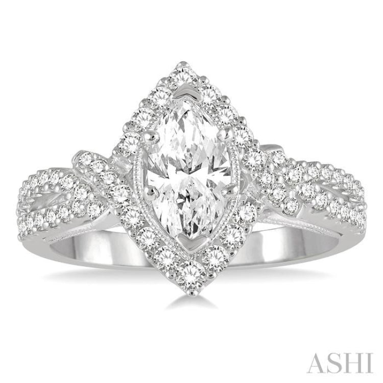 3/4 Ctw Marquise and Round Cut Split Shank Diamond Ladies Engagement Ring with 1/3 Ct Marquise Cut Center Stone in 14K White Gold