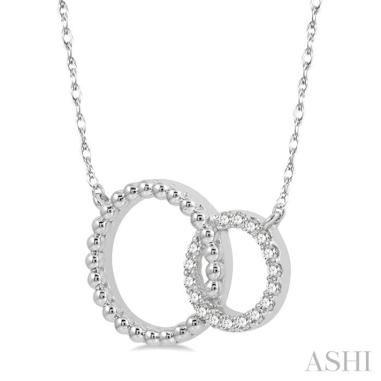 1/10 Ctw Interlocking Twin Circles Single Cut Diamond Pendant With Chain in 10K White Gold