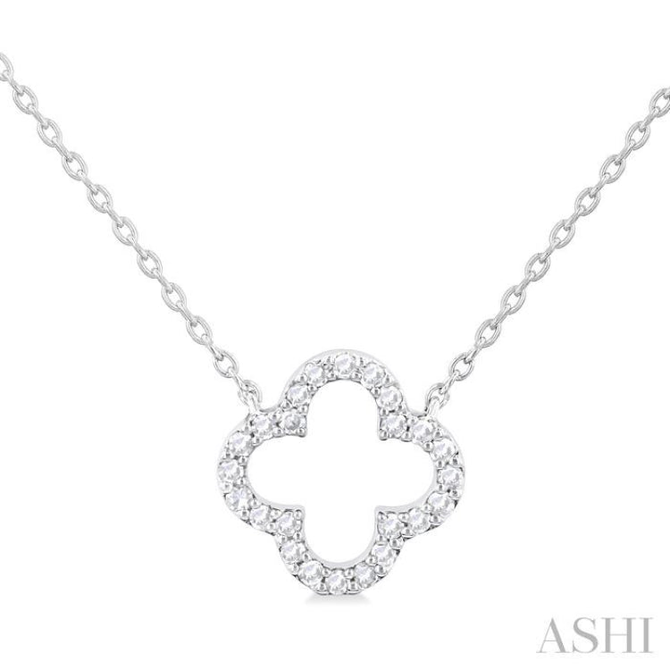 1/8 Ctw Petite Clover Round Cut Diamond Fashion Pendant With Chain in 10K White Gold
