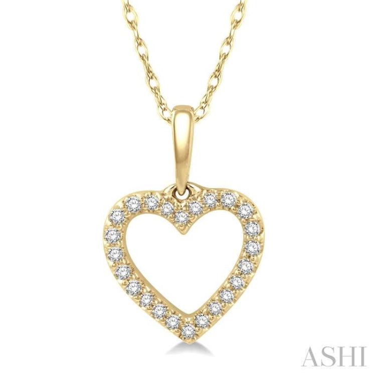 1/10 Ctw Hollow Cut Heart Charm Round Cut Diamond Petite Pendant in 10K Yellow Gold with Chain