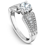 A Noam Carver white gold engagement ring with a round centerpiece and 56 round diamonds on a band.