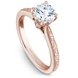 A Noam Carver engraved rose gold engagement ring with 6 round diamonds.