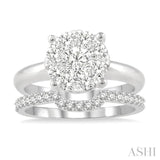 3/8 Ctw Lovebright Round Cut Diamond Wedding Set With 1/4 Ctw Circular Engagement Ring and 1/6 Ctw U-Shape Center Wedding Band in 14K White Gold
