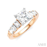 1 Ctw Princess Shape Emerald and Round Cut Diamond Semi-Mount Engagement Ring in 14K Rose and White Gold