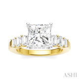 1 Ctw Princess Shape Emerald and Round Cut Diamond Semi-Mount Engagement Ring in 14K Yellow and White Gold