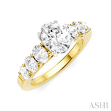 1 Ctw Oval Shape Oval and Round Cut Diamond Semi-Mount Engagement Ring in 14K Yellow and White Gold
