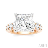 1 1/4 Ctw Princess Shape Oval and Round Cut Diamond Semi-Mount Engagement Ring in 14K Rose and White Gold