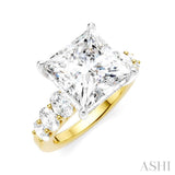 1 1/4 Ctw Princess Shape Oval and Round Cut Diamond Semi-Mount Engagement Ring in 14K Yellow and White Gold