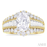 1 1/2 Ctw Baguette and Round Cut Diamond Oval Shape Semi-Mount Engagement Ring in 14K Yellow and White Gold