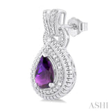 8X5 MM Pear Cut Amethyst and 1/20 Ctw Round Cut Diamond Semi-Precious Earring in Sterling Silver