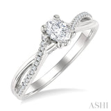 1/6 Ctw Split Crisscross Shank Oval Shape Round Cut Diamond Semi-Mount Engagement Ring in 14K White Gold