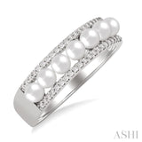 3 MM Cultured Pearl and 1/5 Ctw Round Cut Diamond Fashion Band in 14K White Gold