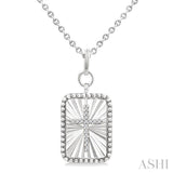 1/20 Ctw Rectangle Fluted Medallion Round Cut Diamond Cross Pendant With Chain in Sterling Silver