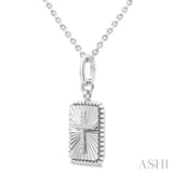 1/20 Ctw Rectangle Fluted Medallion Round Cut Diamond Cross Pendant With Chain in Sterling Silver