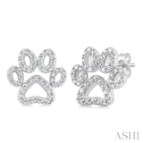 1/20 Ctw Dog Paw Round Cut Diamond Fashion Stud Earring in Sterling Silver