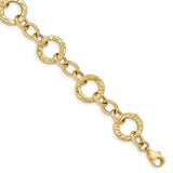 14k Polished and Textured 12mm Fancy Circle Link 7.25 inch Bracelet