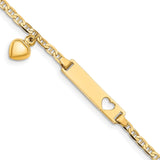 14k Polished Solid Chain/Solid Plate Cut-out Heart with Heart Dangle Anchor Link 22x5mm Plate 6 inch Baby/Child ID Bracelet