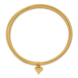 14K Polished and Textured with Dangle Heart 7-Strand 11.00mm Slip-on Round Bangle Bracelet