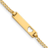 14k Polished Solid Chain/Solid Plate Curb Link Cut-out Heart 21x5mm Plate 5.5 inch Baby/Child ID Bracelet