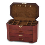 Luxury Giftware by Jere High Gloss Burlwood Veneer with Black Accents 3-drawer Locking Wooden Jewelry Box