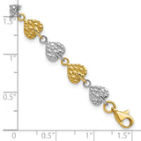 14K Two-tone Hammered Hearts 7 inch Bracelet