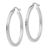 14k White Gold 2x30mm Square Tube Hoop Earrings