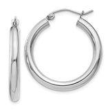 14K White Gold 3x25mm Polished Lightweight Tube Hoop Earrings