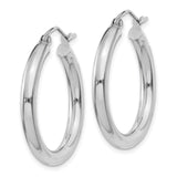 14K White Gold 3x25mm Polished Lightweight Tube Hoop Earrings