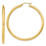 14K 3x50mm Polished Tube Hoop Earrings