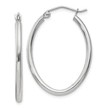 14k White Gold 2x30mm Polished Oval Tube Hoop Earrings