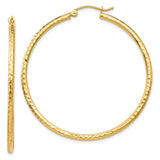 14k 2x45mm Diamond-cut Round Tube Hoop Earrings