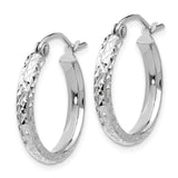 14K White Gold 2.8x18mm Diamond-cut Tube Hoop Earrings
