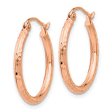 14k Rose Gold 2x20mm Diamond-cut Polished Tube Hoop Earrings