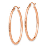 14k Rose Gold 2x35mm Polished Lightweight Diamond-cut Tube Hoop Earrings