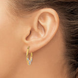 14K & White and Rose Rhodium Hollow Flowers Hoop Earrings