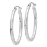 14k White Gold 2x30mm Polished Oval Tube Hoop Earrings