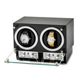 Luxury Giftware by Jere High Gloss Carbon Fiber Finish Glass Door Dual Watch Winder (AC Powered)