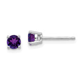 14k White Gold 4mm Round Amethyst Post Earrings