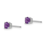 14k White Gold 4mm Round Amethyst Post Earrings