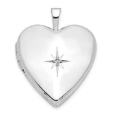 14K White Gold Diamond Star 20mm Heart Locket